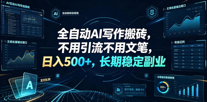 全自动AI写作搬砖,不用引流不用文笔,日入500+,长期稳定副业【揭秘】-老吴出海笔记