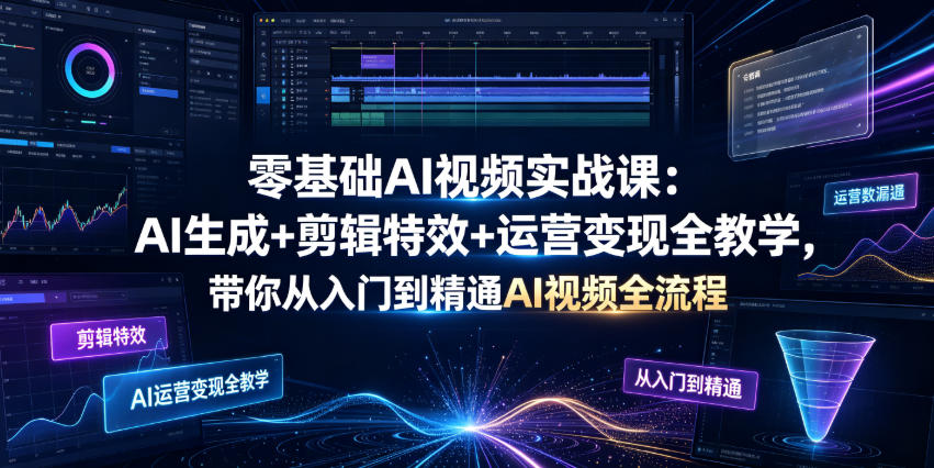 零基础AI视频实战课:AI生成+剪辑特效+运营变现全教学,带你从入门到精通AI视频全流程-老吴出海笔记
