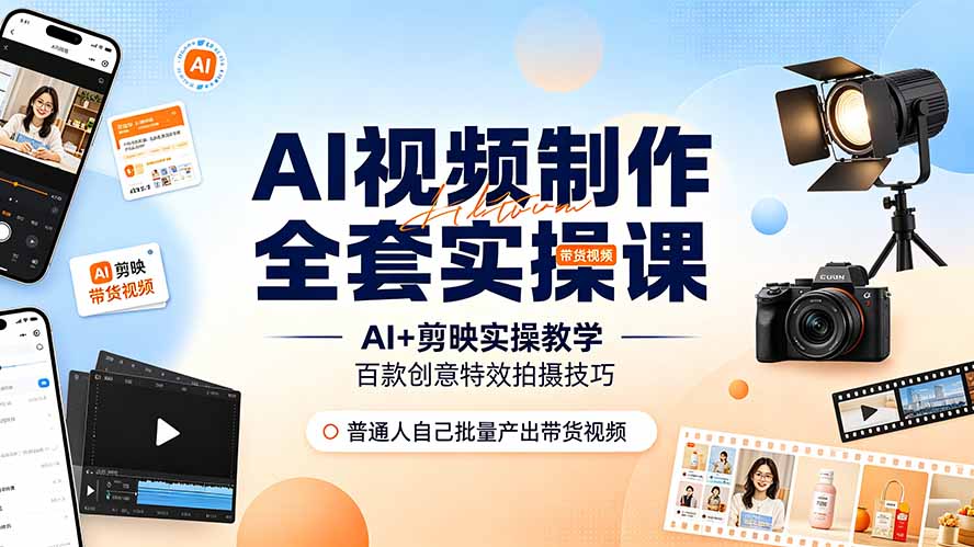 AI视频制作全套实操课,多款AI工具搭配剪映教学,百种特效运镜拍摄实操,抖音账号带货运营全覆盖-老吴出海笔记