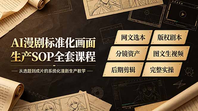 AI漫剧标准化画面生产SOP全套课程,网文选本版权剧本分镜资产全覆盖,图文生视频后期剪辑完整实操教学-老吴出海笔记