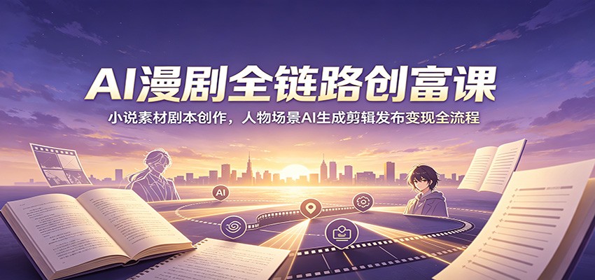 AI漫剧全链路创富课:小说素材剧本创作,人物场景AI生成剪辑发布变现全流程-老吴出海笔记