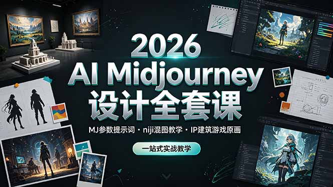 2026 AI Midjourney设计全套课,MJ参数提示词niji混图教学,IP建筑游戏原画一站式实战教学-老吴出海笔记