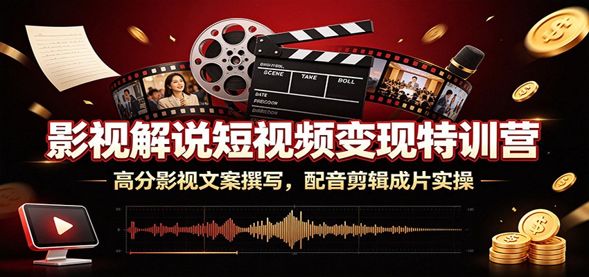 影视解说短视频变现特训营：高分影视文案撰写，配音剪辑成片实操-老吴出海笔记