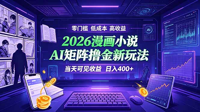 爆款小说漫画大阅读 ai矩阵操作 当天可见收益 日入400+ 零门槛 高收益-老吴出海笔记
