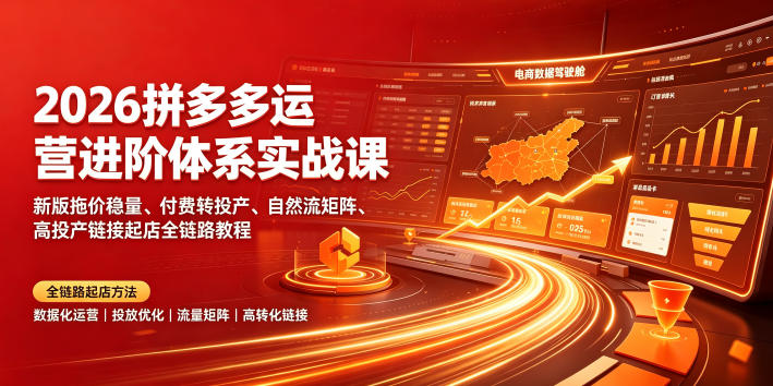 2026拼多多运营进阶体系实战课|新版拖价稳量、付费转投产、自然流矩阵、高投产链接起店全链路教程-老吴出海笔记
