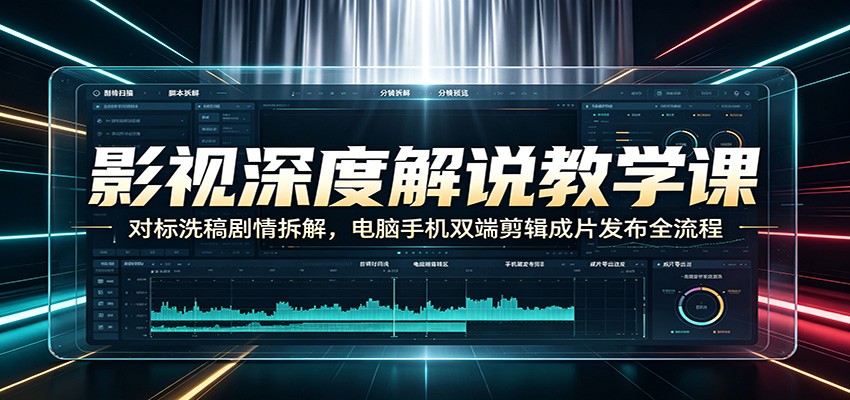 影视深度解说教学课:对标洗稿剧情拆解,电脑手机双端剪辑成片发布全流程-老吴出海笔记