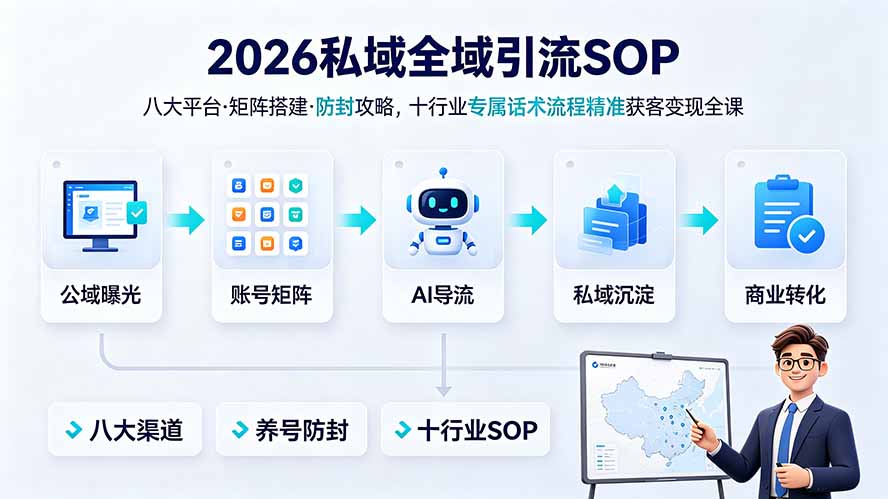 2026私域全域引流SOP|八大平台·矩阵搭建·防封攻略,十行业专属话术流程精准获客变现全课-老吴出海笔记