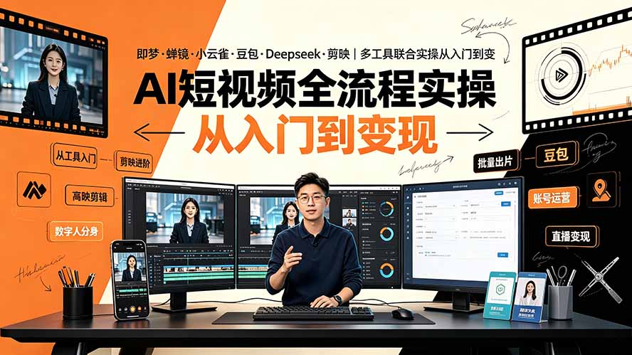AI短视频全流程实操:即梦·蝉镜·小云雀·豆包·Deepseek·剪映|多工具联合实操从入门到变现-老吴出海笔记