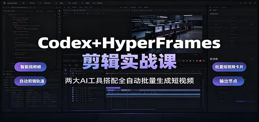 Codex+HyperFrames剪辑实战课:两大AI工具搭配全自动批量生成短视频-老吴出海笔记