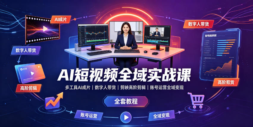 AI短视频全域实战课｜多工具AI成片、数字人带货、剪映高阶剪辑、账号运营全域变现全套教程-老吴出海笔记
