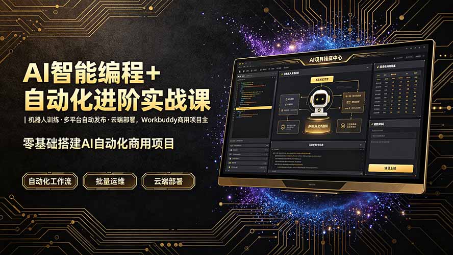 AI智能编程+自动化进阶实战课|机器人训练·多平台自动发布·云端部署,Workbuddy商用项目全流程教学-老吴出海笔记