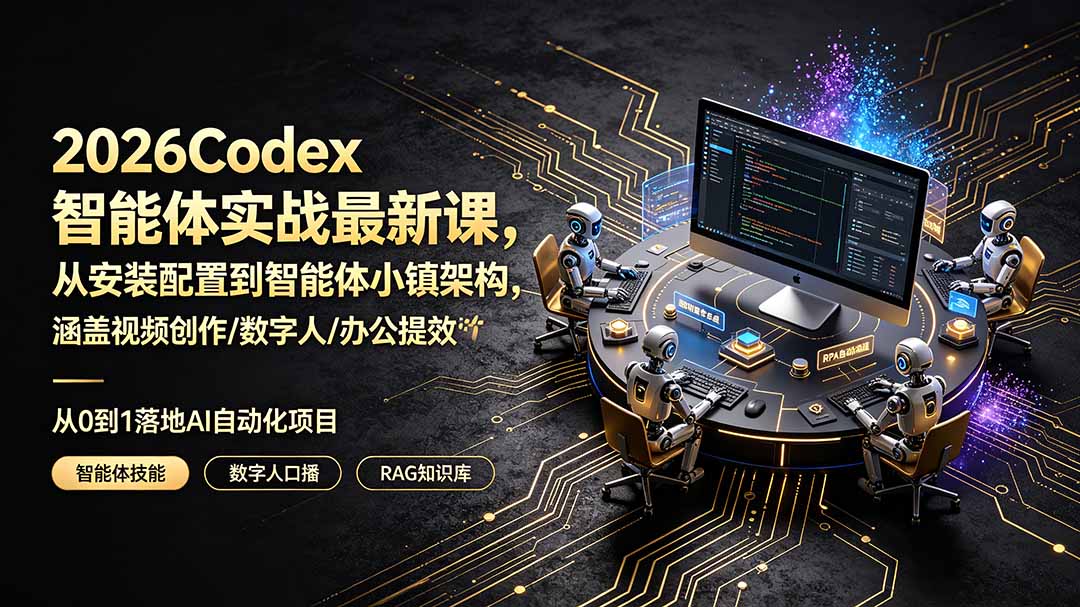 2026Codex智能体实战最新课,从安装配置到智能体小镇架构,涵盖视频创作/数字人/办公提效全技能-老吴出海笔记
