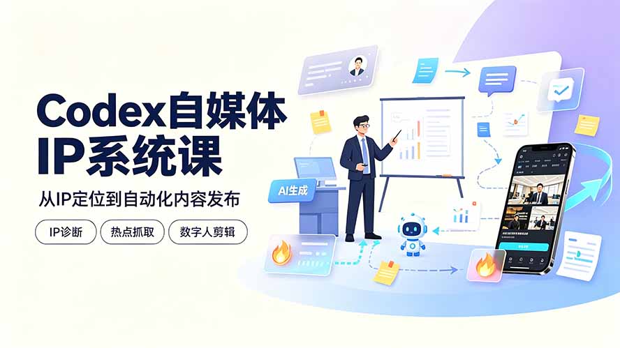 Codex自媒体IP系统课:IP诊断/热点抓取/IP蒸馏 Skill,爆款复刻数字人多平台自动发布教程-老吴出海笔记