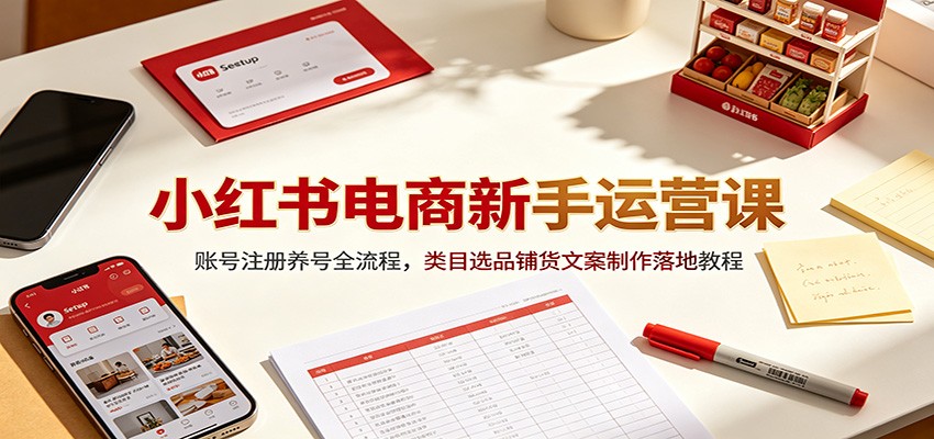 小红书电商新手运营课:账号注册养号全流程,类目选品铺货文案制作落地教程-老吴出海笔记