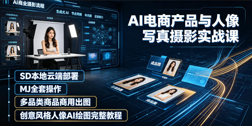 AI电商产品与人像写真摄影实战课|SD本地云端部署、MJ全套操作、多品类商品商用出图、创意风格人像AI绘图完整教程-老吴出海笔记