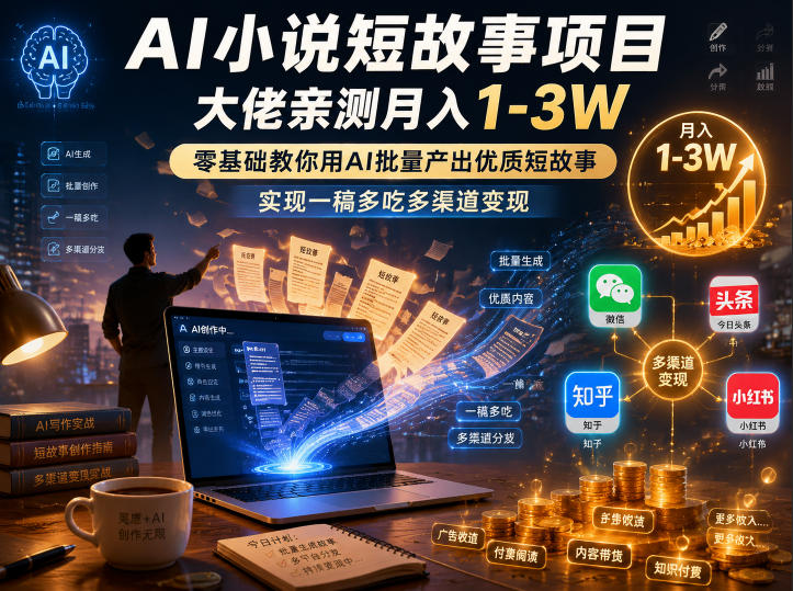 AI小说短故事项目，大佬亲测月入1-3W，零基础教你用AI批量产出优质短故事，实现一稿多吃多渠道变现(更新0710)-老吴出海笔记