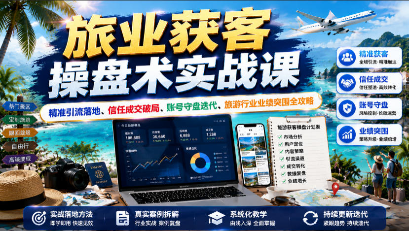 旅业获客操盘术实战课｜精准引流落地、信任成交破局、账号守盘迭代、旅游行业业绩突围全攻略-老吴出海笔记