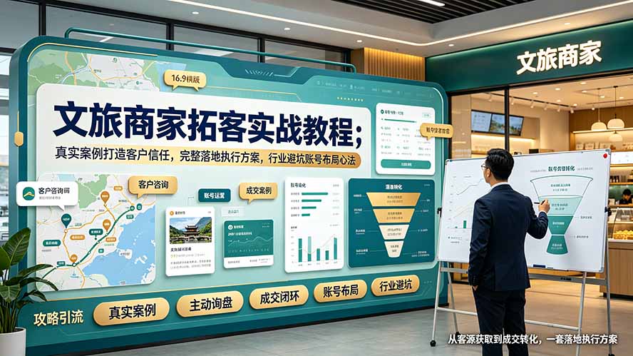 文旅商家拓客实战教程；真实案例打造客户信任，完整落地执行方案，行业避坑账号布局心法-老吴出海笔记