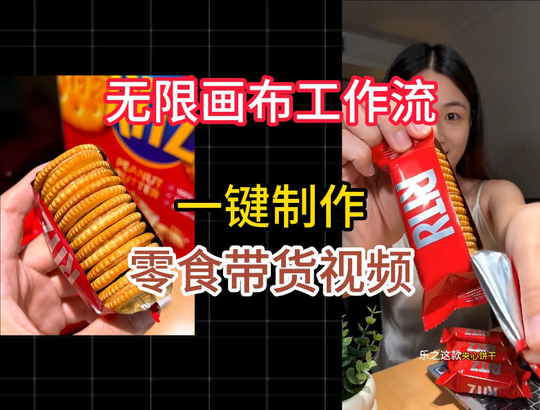 无限画布工作流一键制作零食带货视频，操作简单实操教学-老吴出海笔记