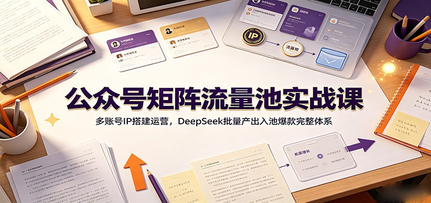 公众号矩阵流量池实战课:多账号IP搭建运营,DeepSeek批量产出入池爆款完整体系-老吴出海笔记