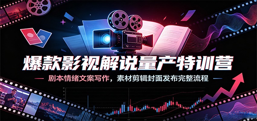 爆款影视解说量产特训营:剧本情绪文案写作,素材剪辑封面发布完整流程-老吴出海笔记