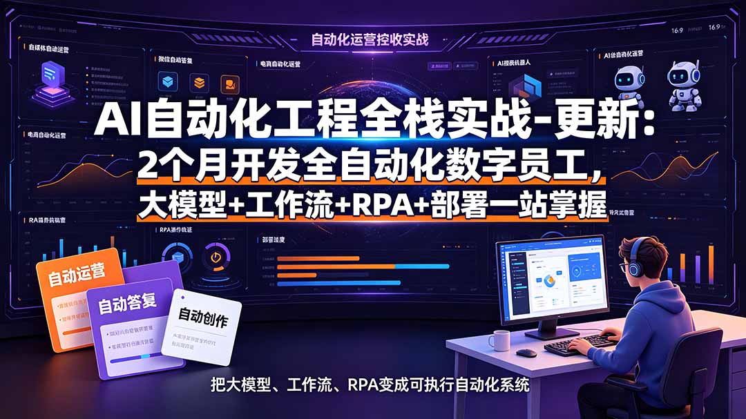 AI自动化工程全栈实战-更新:2个月开发全自动化数字员工,大模型+工作流+RPA+部署一站式掌握-老吴出海笔记