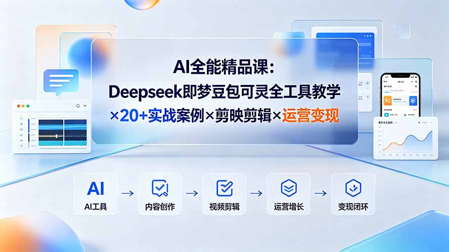 AI全能精品课:Deepseek即梦豆包可灵全工具教学×20+实战案例×剪映剪辑×运营变现-老吴出海笔记