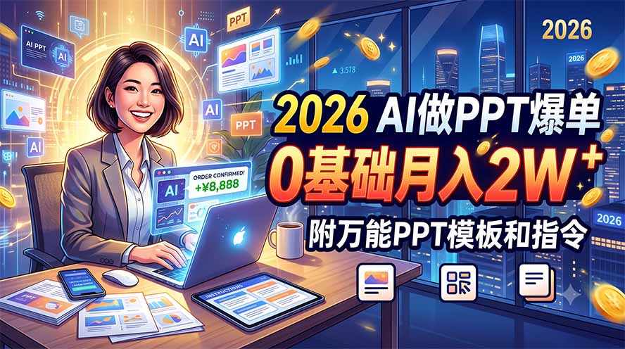 2026 AI做PPT爆单,0基础月入2W,附万能PPT模板和指令-老吴出海笔记