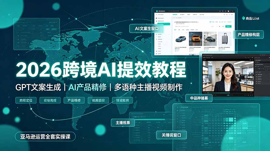 2026跨境AI提效教程·GPT文案生成|AI产品精修|多语种主播视频制作,亚马逊运营全套实操课-老吴出海笔记