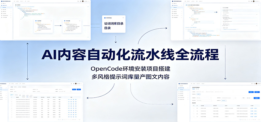 AI内容自动化流水线全流程:OpenCode环境安装项目搭建,多风格提示词库量产图文内容-老吴出海笔记