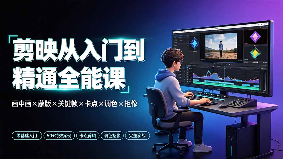 剪映从入门到精通全能课:画中画×蒙版×关键帧×卡点×调色×抠像,一站式掌握剪辑核心技能-老吴出海笔记