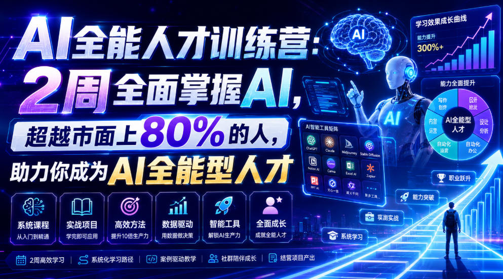 AI全能人才训练营:2周全面掌握AI,超越市面上80%的人,助力你成为AI全能型人才-老吴出海笔记