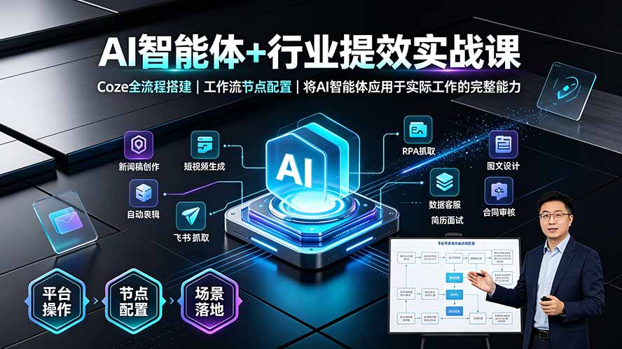 AI智能体+行业提效实战课·Coze全流程搭建|工作流节点配置|将AI智能体应用于实际工作的完整能力-老吴出海笔记
