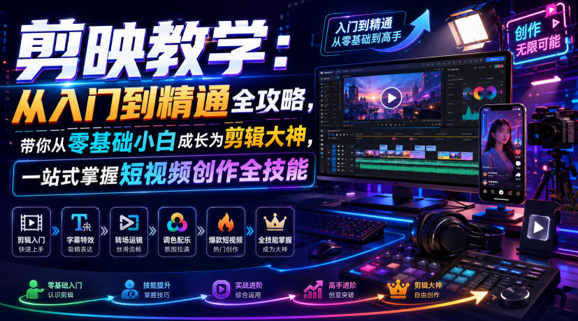 剪映教学：从入门到精通全攻略，带你从零基础小白成长为剪辑大神，一站式掌握短视频创作全技能-老吴出海笔记