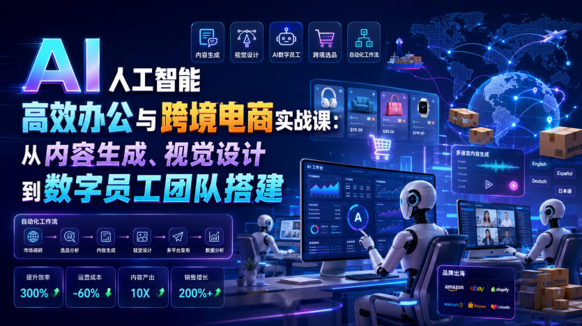 AI人工智能高效办公与跨境电商实战课:从内容生成、视觉设计到数字员工团队搭建-老吴出海笔记