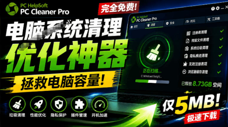 轻松吊打Win系统自带工具！电脑清理神器，拯救电脑容量，仅5MB，完全免费使用PC Cleaner Pro-老吴出海笔记