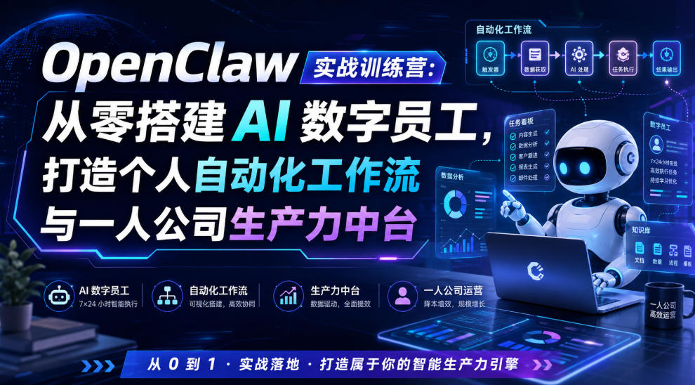 OpenClaw实战训练营:从零搭建AI数字员工,打造个人自动化工作流与一人公司生产力中台-老吴出海笔记