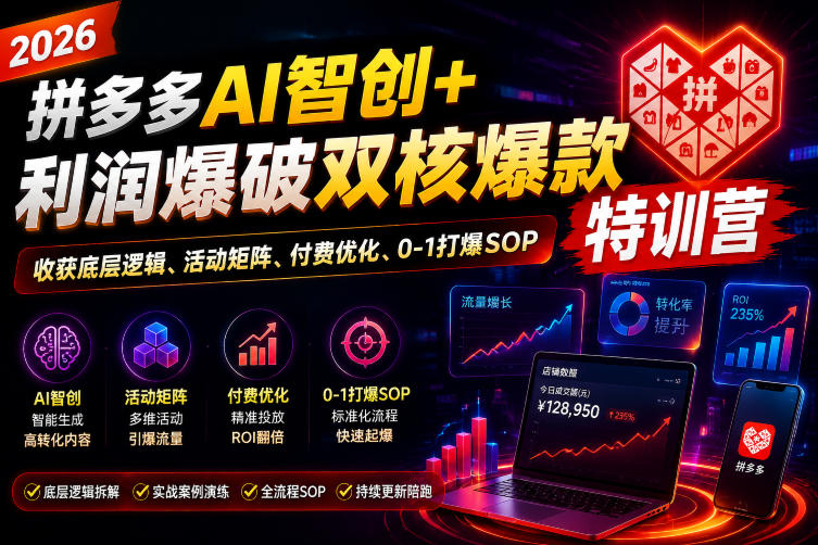 2026拼多多AI智创+利润爆破双核爆款特训营，收获底层逻辑、活动矩阵、付费优化、0-1打爆SOP-老吴出海笔记