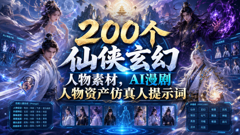 200个仙侠玄幻人物素材，AI漫剧人物资产仿真人提示词-老吴出海笔记