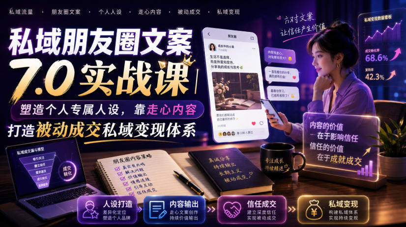 私域朋友圈文案7.0实战课｜塑造个人专属人设，靠走心内容打造被动成交私域变现体系-老吴出海笔记