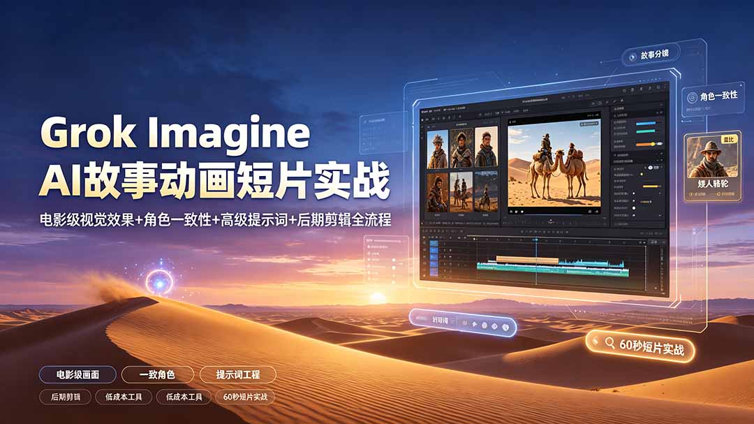 Grok Imagine AI故事动画短片实战:电影级视觉效果+角色一致性+高级提示词+后期剪辑全流程-老吴出海笔记