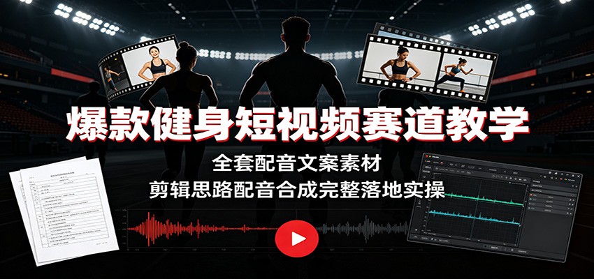 爆款健身短视频赛道教学:全套配音文案素材,剪辑思路配音合成完整落地实操-老吴出海笔记