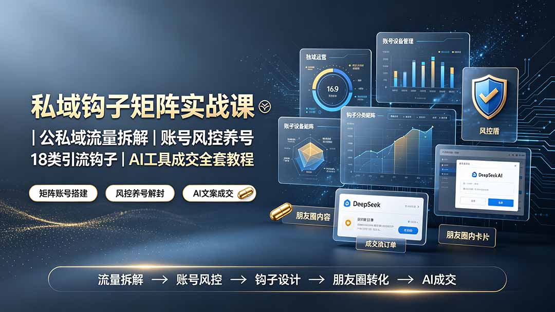 私域钩子矩阵实战课〓公私域流量拆解|账号风控养号|18类引流钩子|AI工具成交全套教程-老吴出海笔记