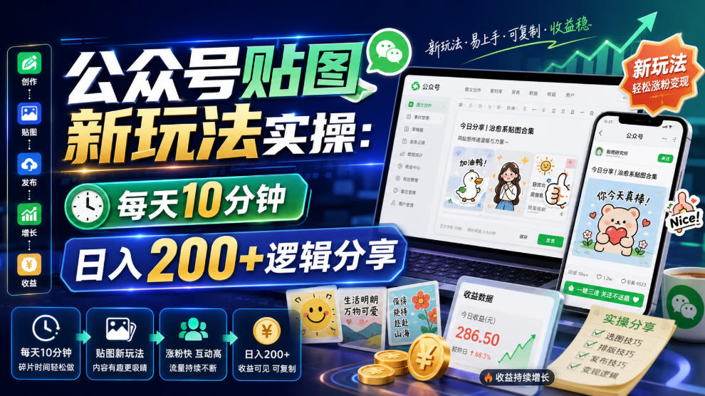 公众号贴图新玩法实操，每天10分钟，日入200+逻辑分享-老吴出海笔记