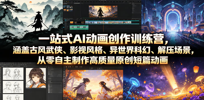 一站式AI动画创作训练营,涵盖古风武侠、影视风格、异世界科幻、解压场景,从零自主制作高质量原创短篇动画(更新)-老吴出海笔记
