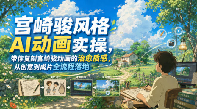 宫崎骏风格AI动画实操,带你复刻宫崎骏动画的治愈质感,从创意到成片全流程落地-老吴出海笔记