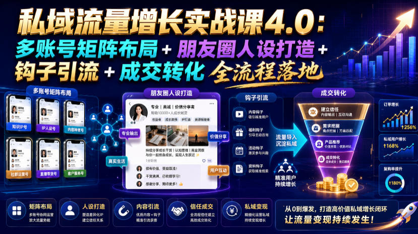 私域流量增长实战课4.0：多账号矩阵布局+朋友圈人设打造+钩子引流+成交转化全流程落地-老吴出海笔记