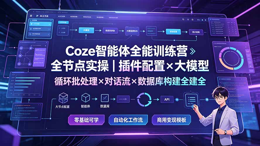 Coze智能体全能训练营：全节点实操｜插件配置×大模型×循环批处理×对话流×数据库构建全教学-老吴出海笔记