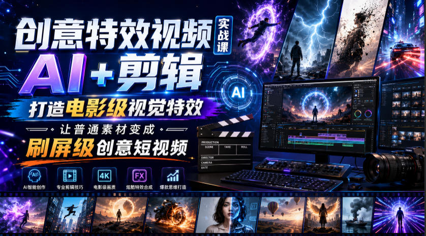 创意特效视频实战课,AI+剪辑打造电影级视觉特效,让普通素材变成刷屏级创意短视频-老吴出海笔记