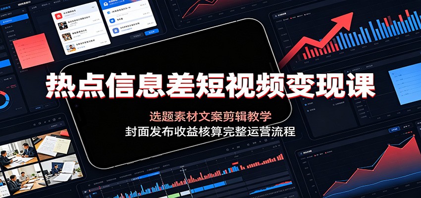 热点信息差短视频变现课:选题素材文案剪辑教学,封面发布收益核算完整运营流程-老吴出海笔记